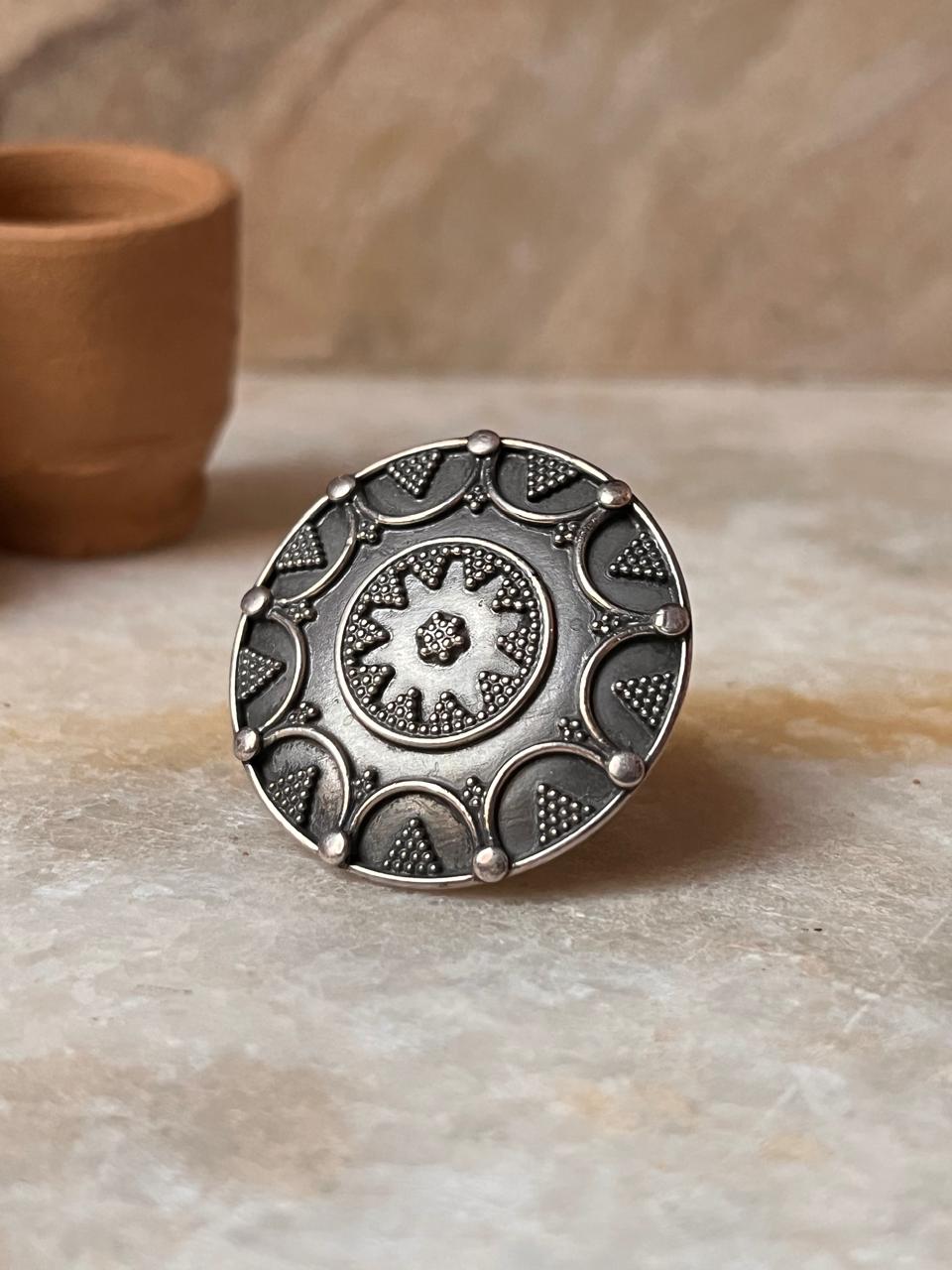 Antique Tribal Rawa Mandala Handcrafted 925 Sterling Silver Ring