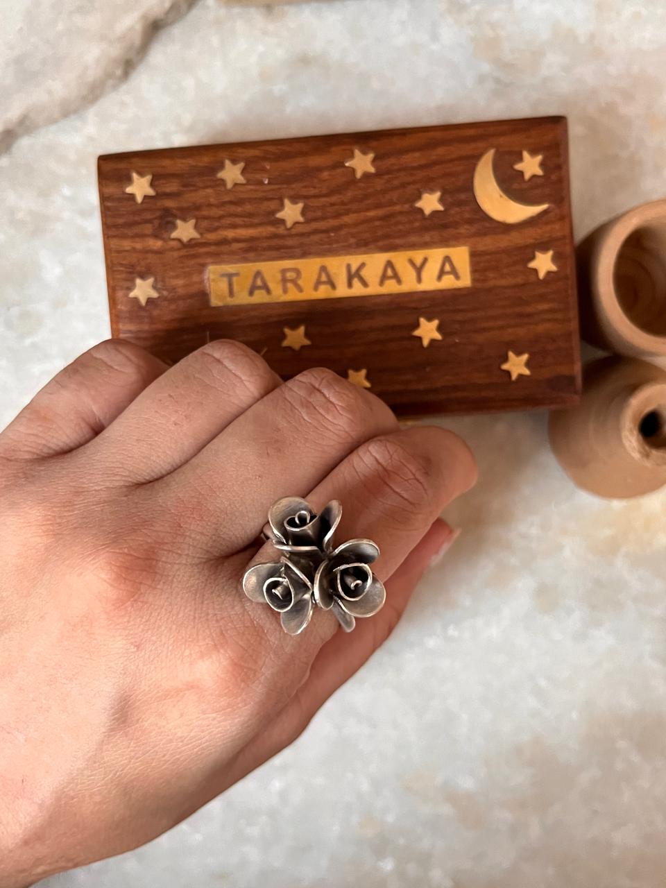 Roses Bouquet Bohemian Handmade Statement 925 Sterling Silver Ring