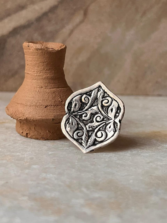 Antique Tribal Chitai Flower Handcrafted Adjustable 925 Sterling Silver Ring