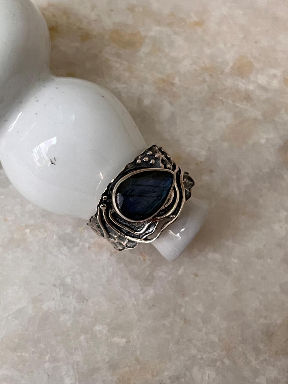 Labradorite Pear Rustic 925 Sterling Silver Ring