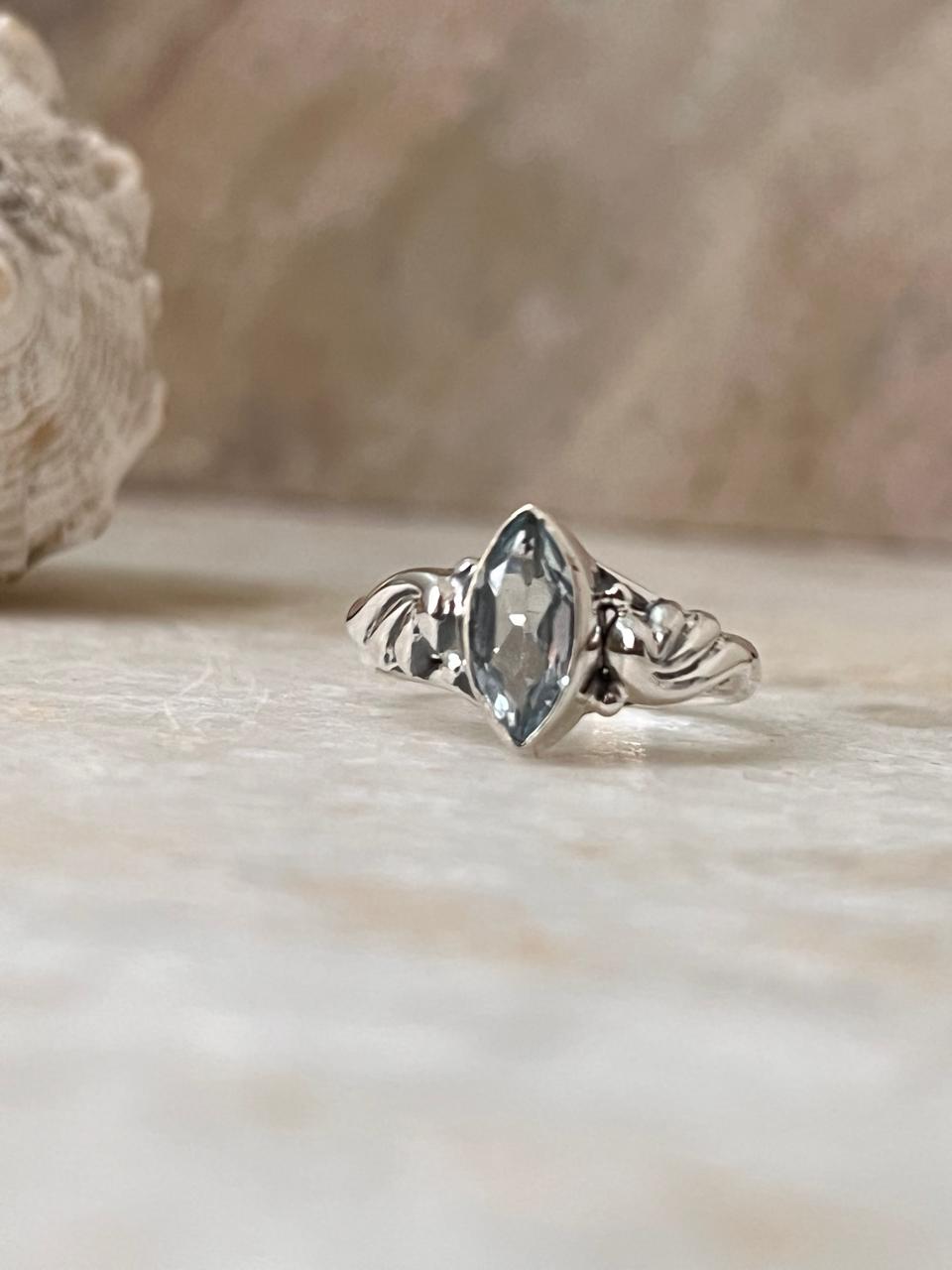 Blue Topaz Marquis Cut Boho 925 Sterling Silver Ring