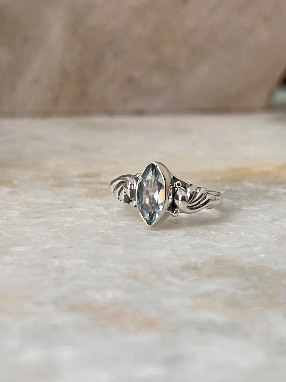 Blue Topaz Marquis Cut Boho 925 Sterling Silver Ring
