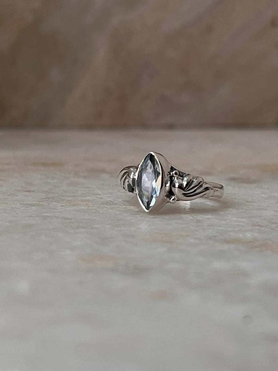 Blue Topaz Marquis Cut Boho 925 Sterling Silver Ring