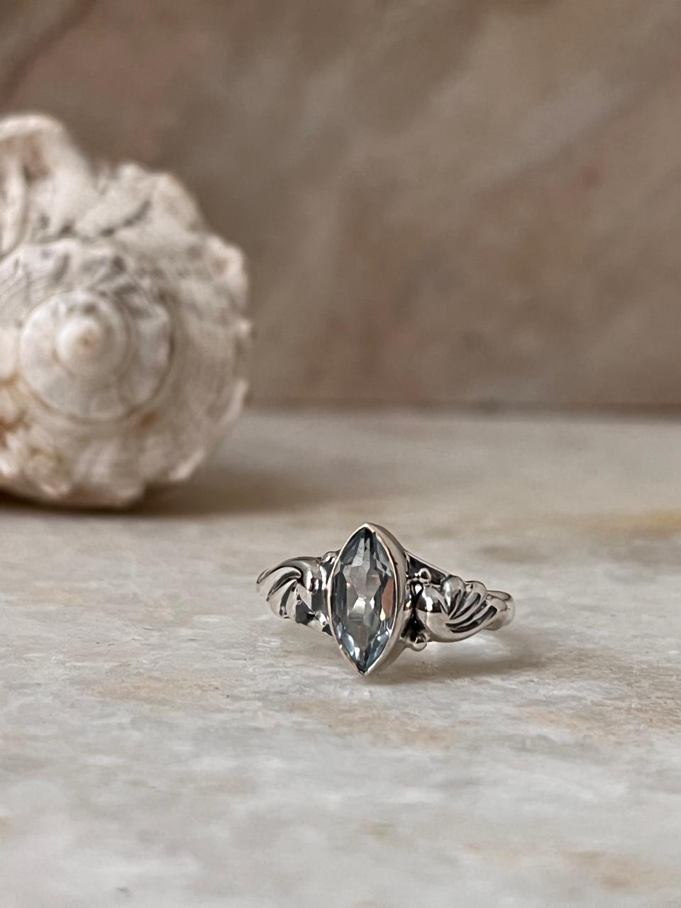 Blue Topaz Marquis Cut Boho 925 Sterling Silver Ring
