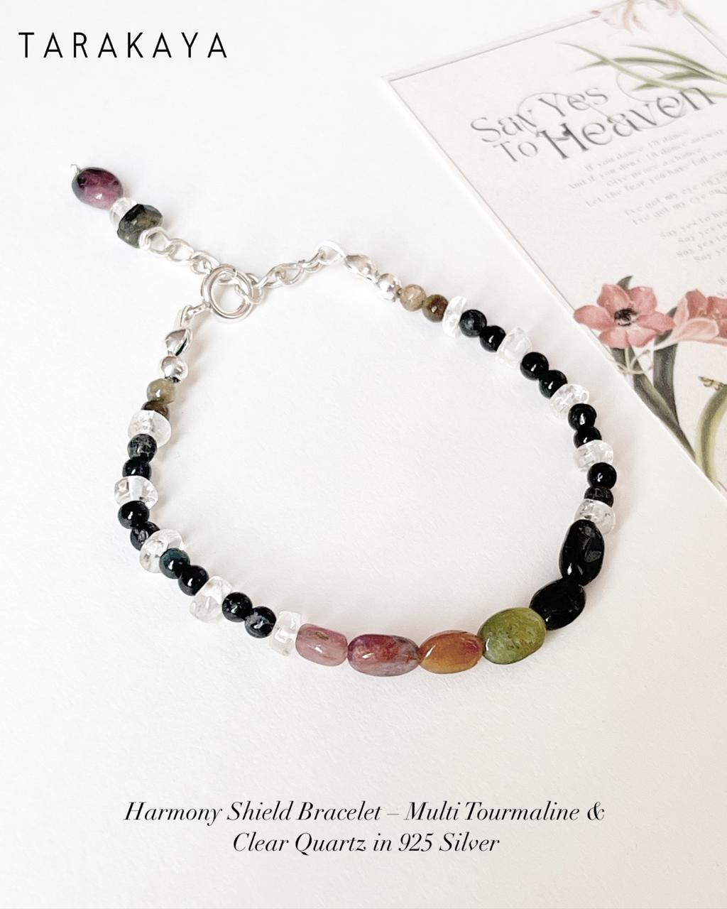 Harmony Shield- Multi Tourmaline & Clear Quartz Handcrafted 925 Sterling Silver Bracelet