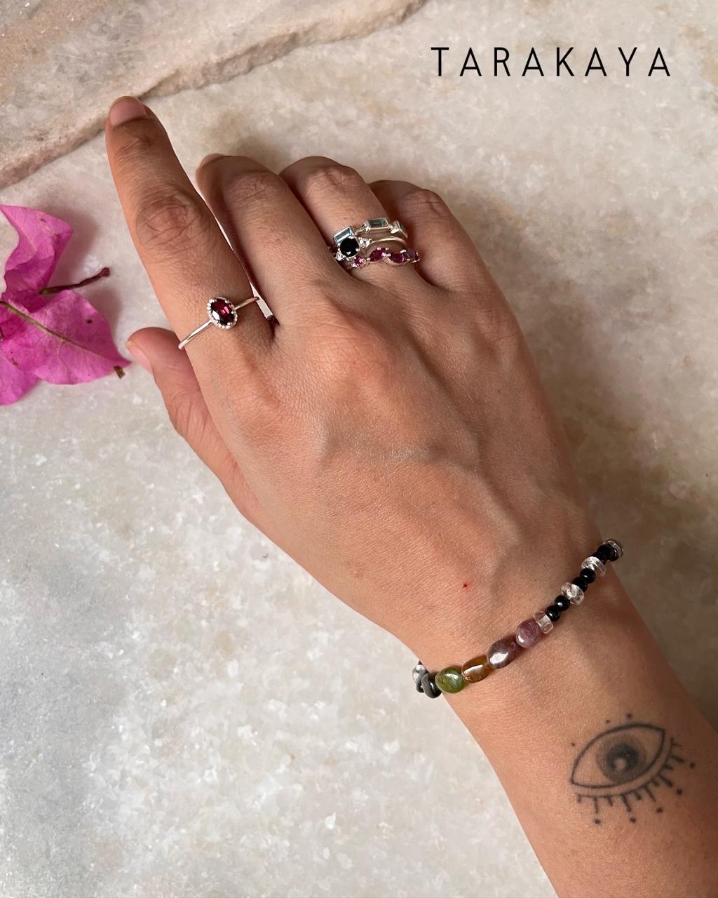 Harmony Shield- Multi Tourmaline & Clear Quartz Handcrafted 925 Sterling Silver Bracelet