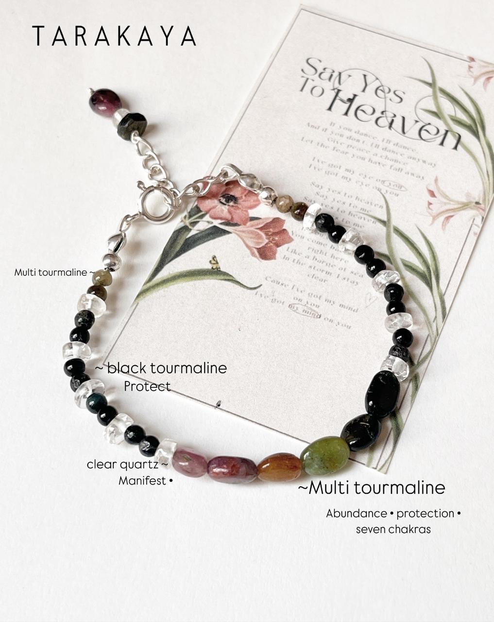 Harmony Shield- Multi Tourmaline & Clear Quartz Handcrafted 925 Sterling Silver Bracelet