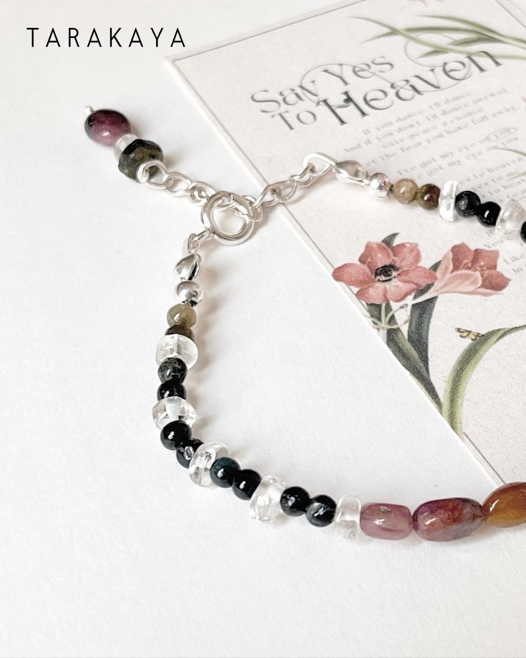 Harmony Shield- Multi Tourmaline & Clear Quartz Handcrafted 925 Sterling Silver Bracelet