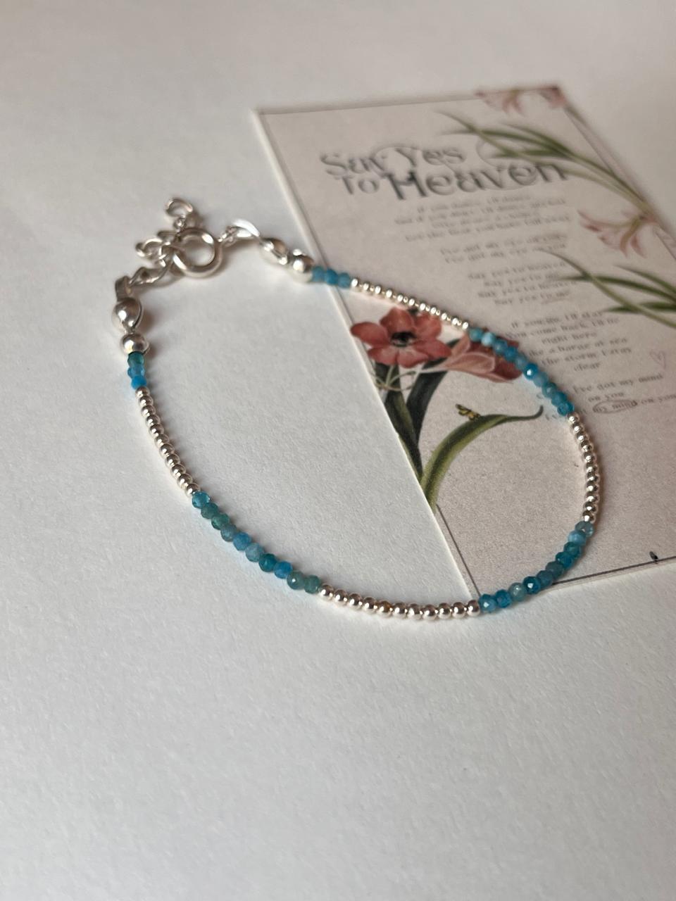 Apatite & Silver 2mm Beads Handcrafted 925 Sterling Silver Bracelet