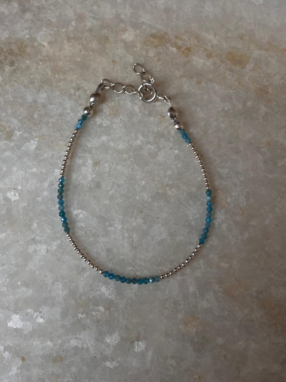 Apatite & Silver 2mm Beads Handcrafted 925 Sterling Silver Bracelet