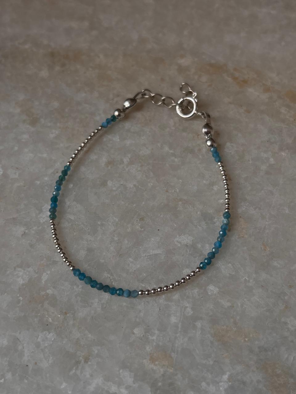 Apatite & Silver 2mm Beads Handcrafted 925 Sterling Silver Bracelet