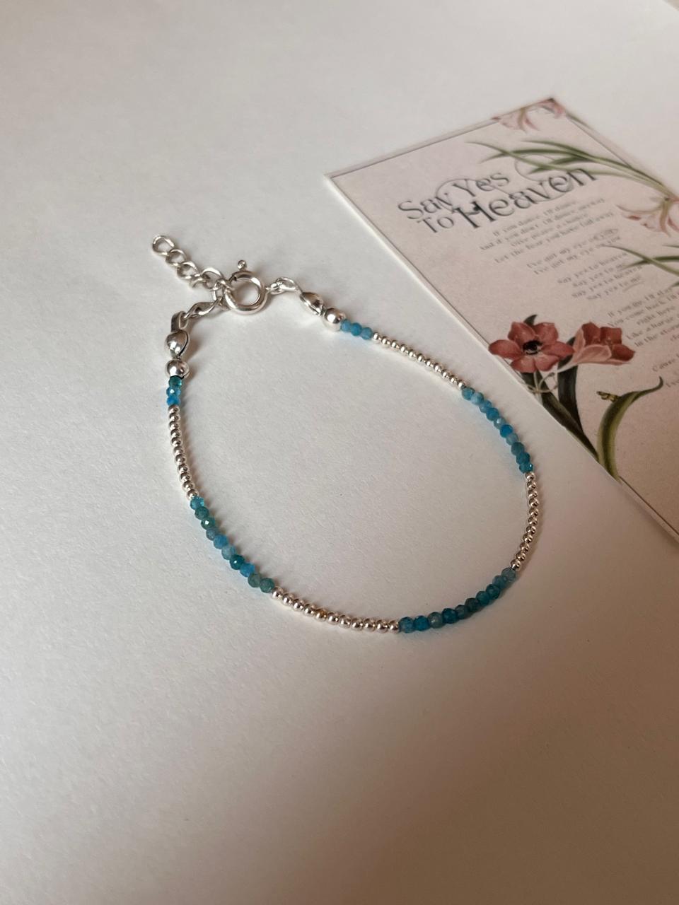 Apatite & Silver 2mm Beads Handcrafted 925 Sterling Silver Bracelet