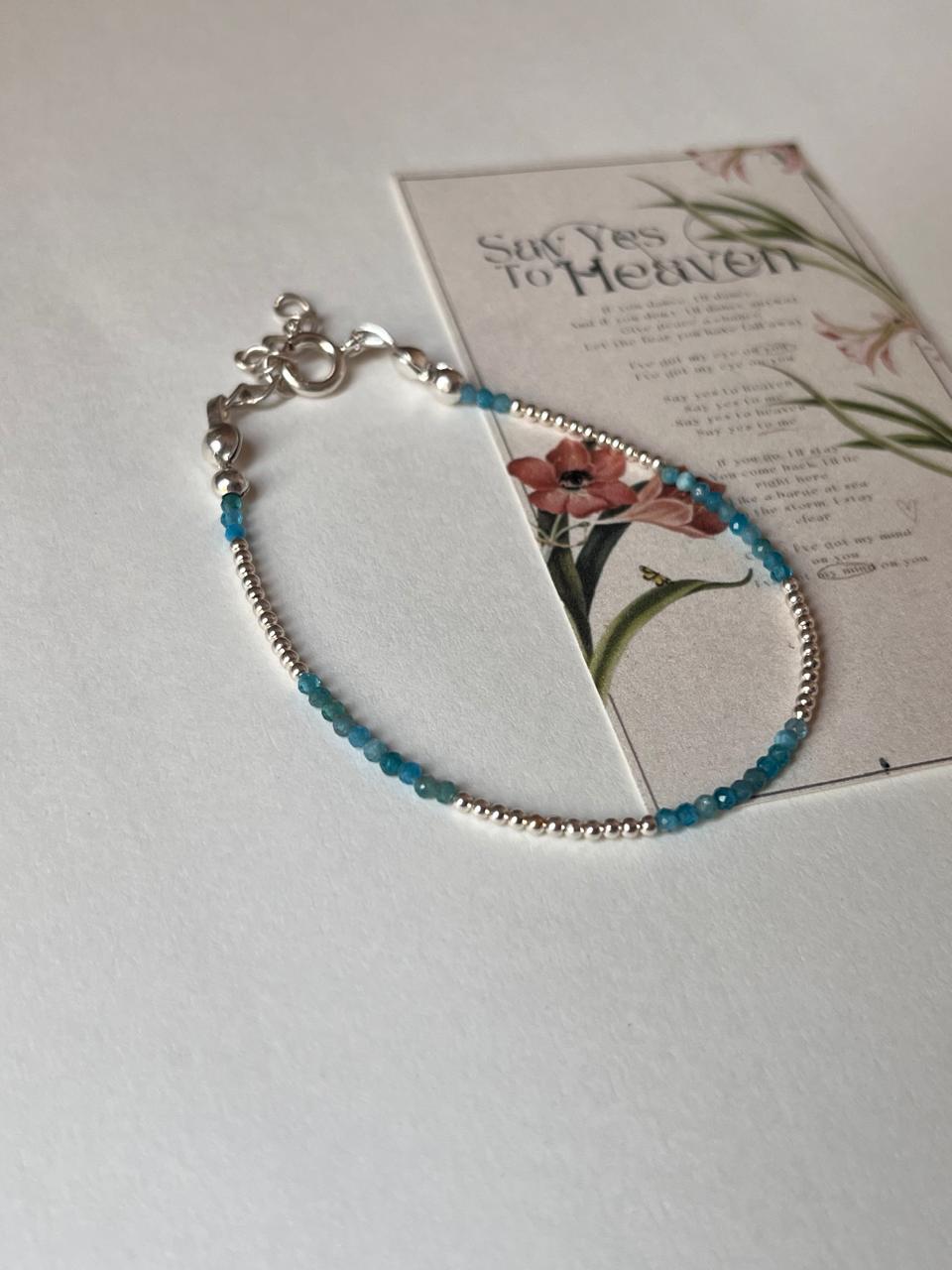 Apatite & Silver 2mm Beads Handcrafted 925 Sterling Silver Bracelet