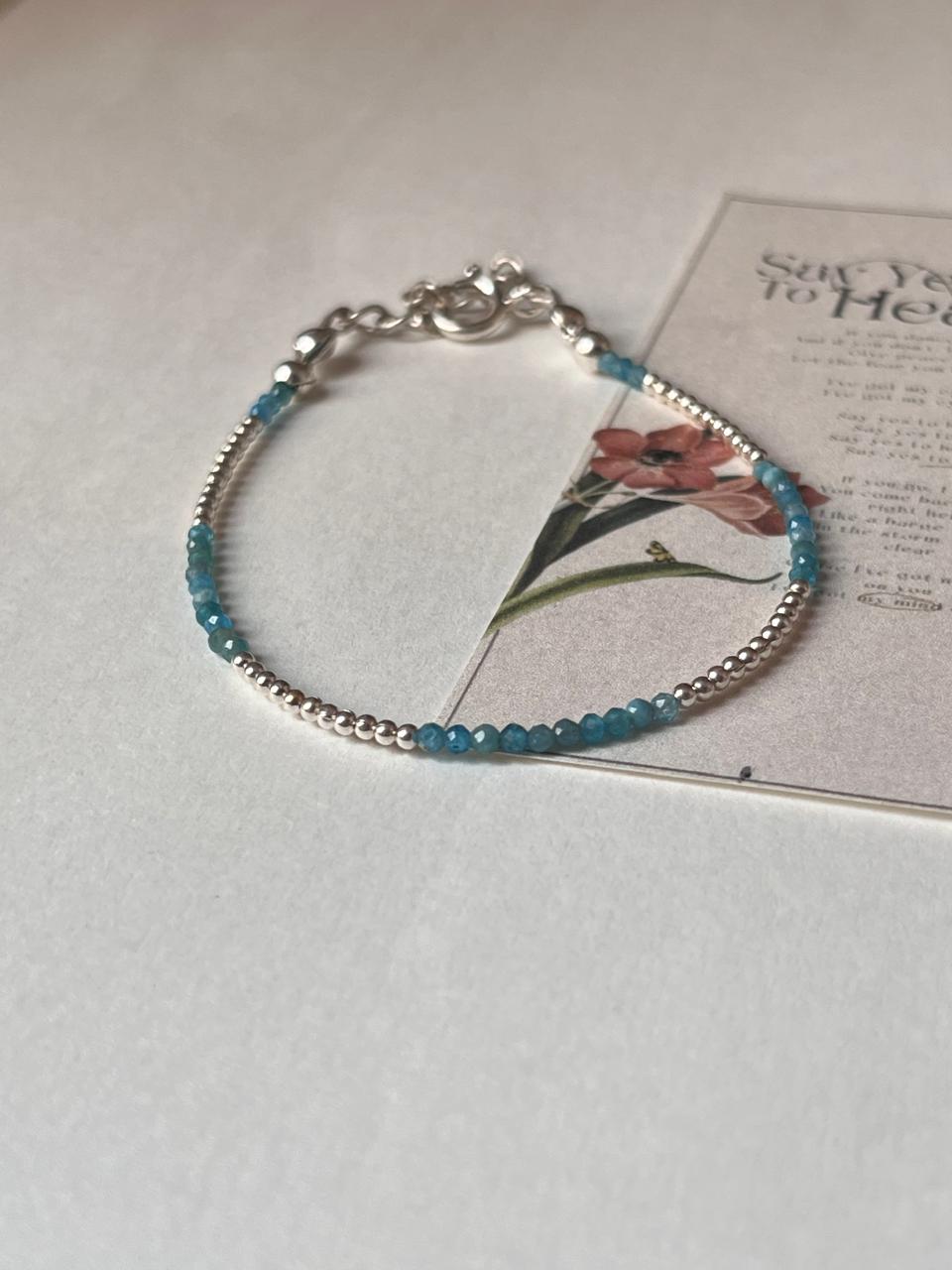 Apatite & Silver 2mm Beads Handcrafted 925 Sterling Silver Bracelet