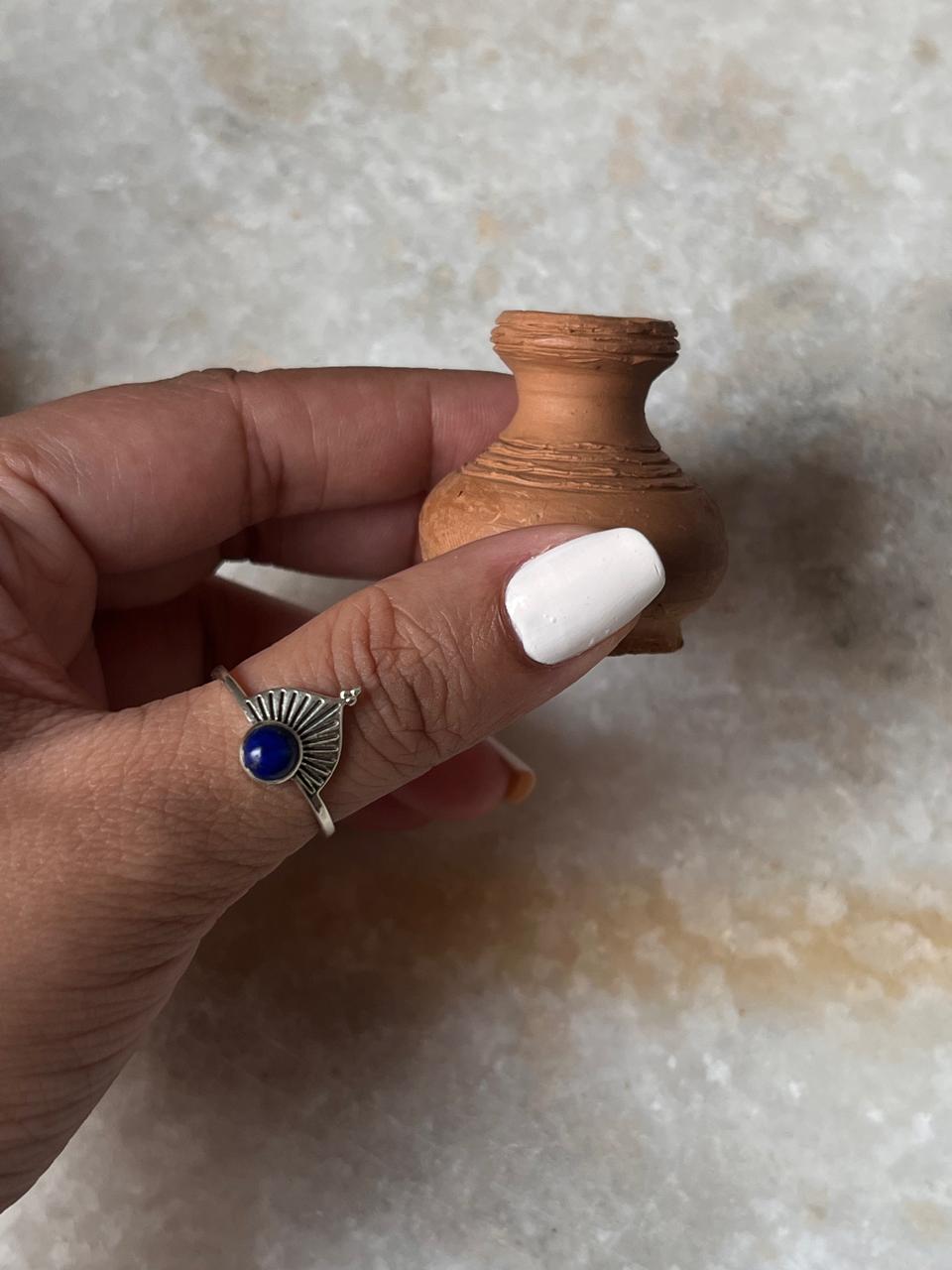 Lapis Lazuli Fan Boho 925 Sterling Silver Ring