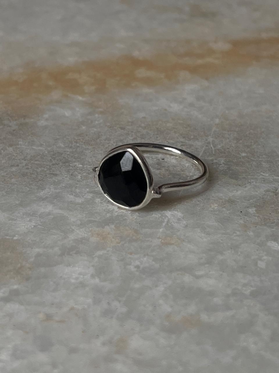 Black Onyx Heart Faceted 925 Sterling Silver Ring