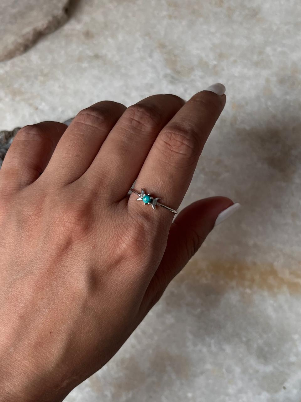 Faux Turquoise Moon Phases 925 Sterling Silver Ring