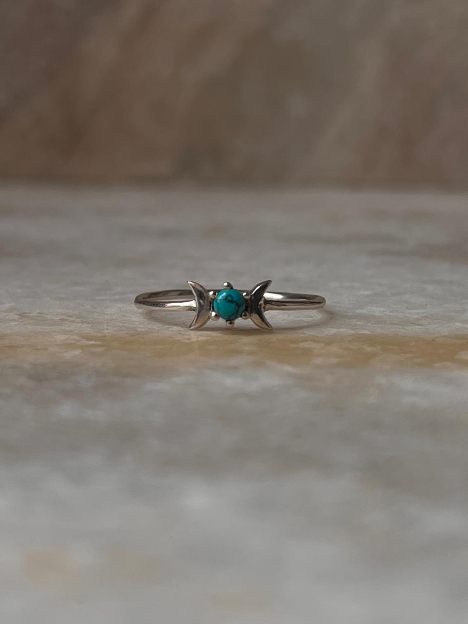 Faux Turquoise Moon Phases 925 Sterling Silver Ring