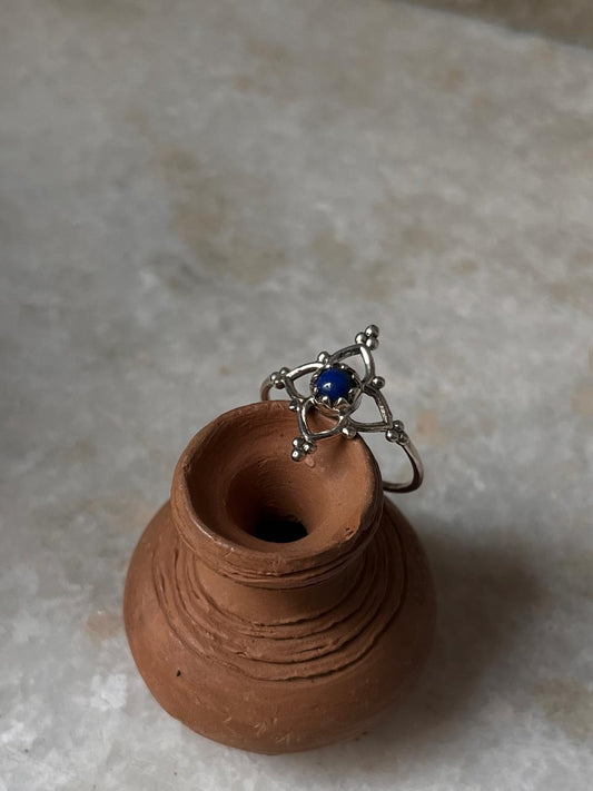 Lapis Lazuli Flower 925 Sterling Silver Ring