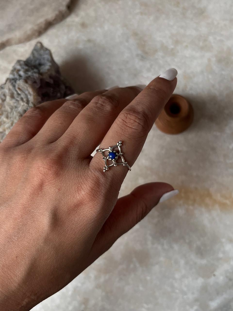 Lapis Lazuli Flower 925 Sterling Silver Ring