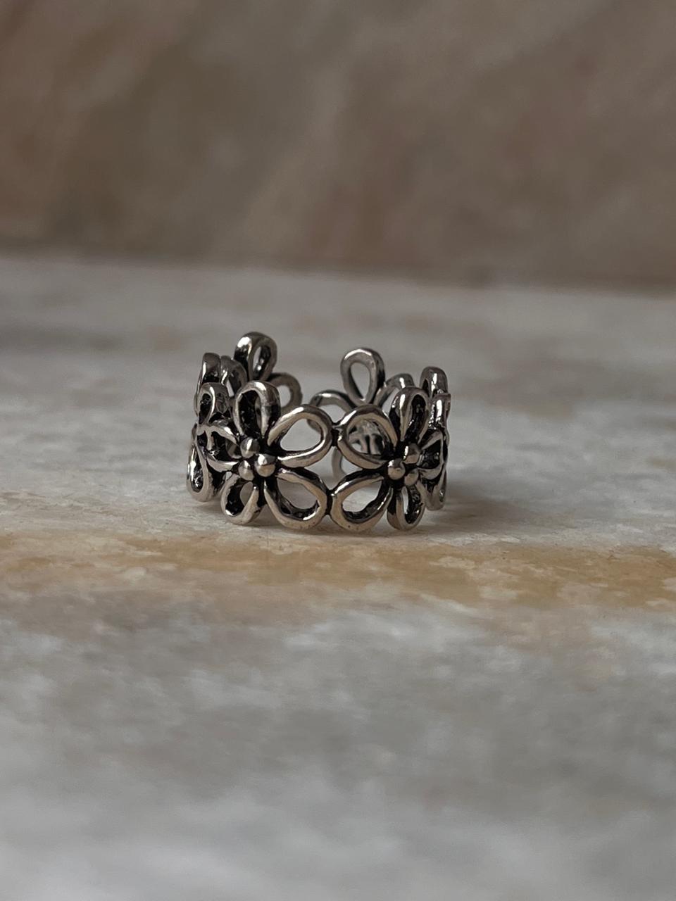 Bloom Floral Adjustable Little / Mid Finger 925 Sterling Silver Ring