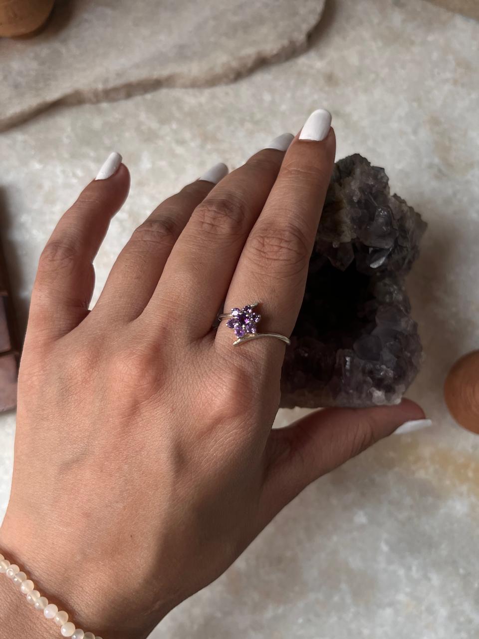 Amethyst Flower 925 Sterling Silver Ring