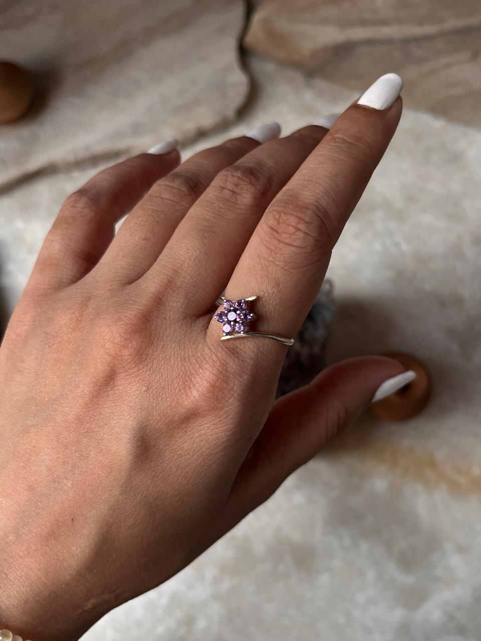 Amethyst Flower 925 Sterling Silver Ring
