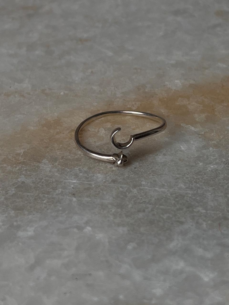 Dainty Celestial- Moon & Star Adjustable 925 Sterling Silver Ring