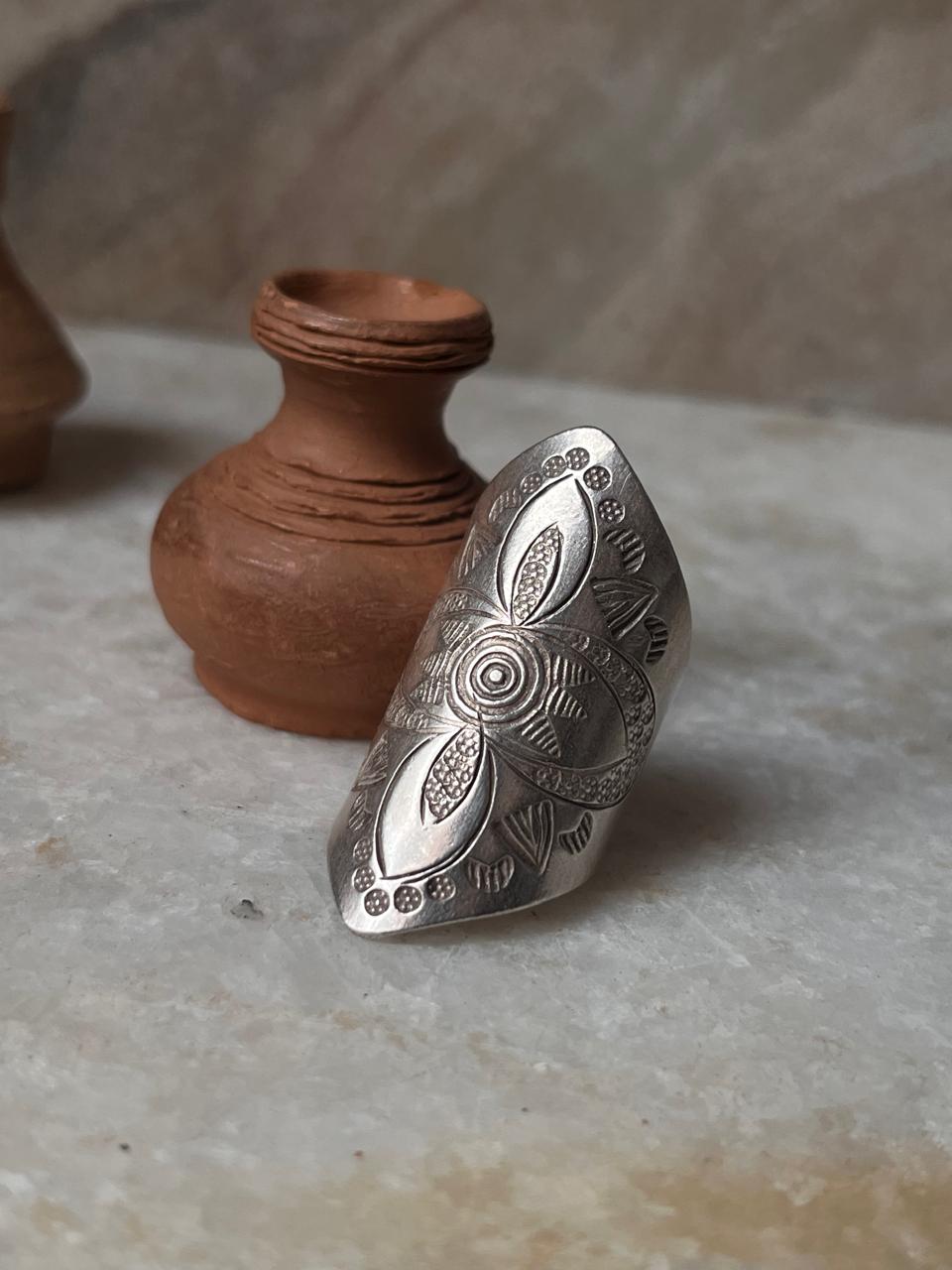Antique Bohemian Mandala Full Finger Handcrafted Adjustable 925 Sterling Silver Ring