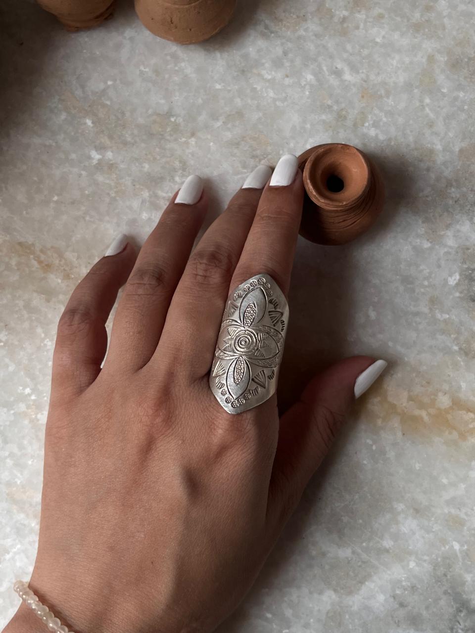 Antique Bohemian Mandala Full Finger Handcrafted Adjustable 925 Sterling Silver Ring