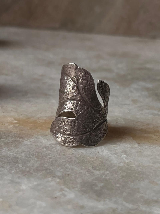 Bohemian Imported Handcrafted Maple Leaf Wrap Brushed Finish Adjustable 925 Sterling Silver Ring