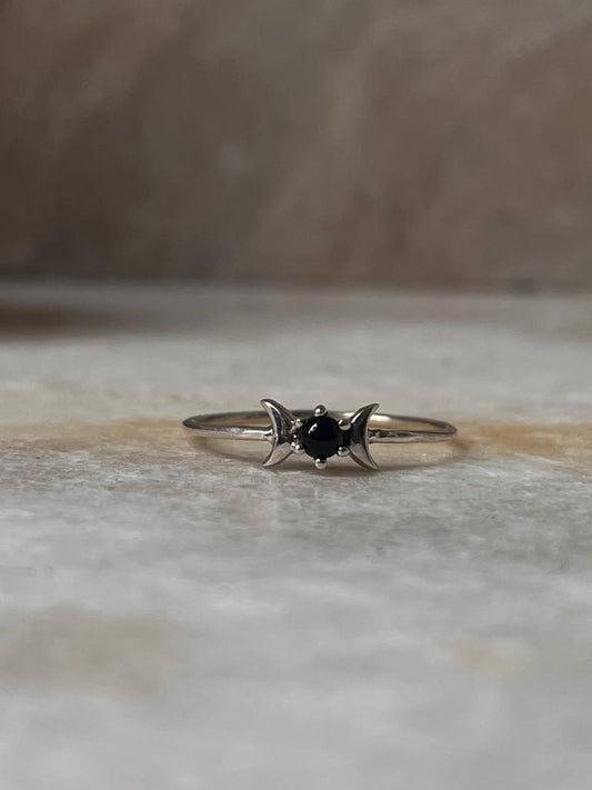 Black Onyx Moon Phases Minimal 925 Sterling Silver Ring