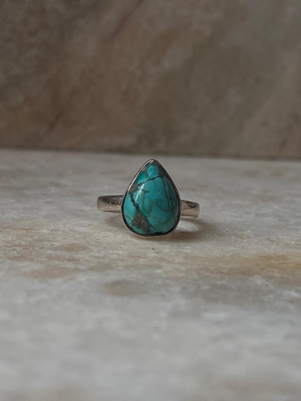 Tibet Turquoise Pear 925 Sterling Silver Ring