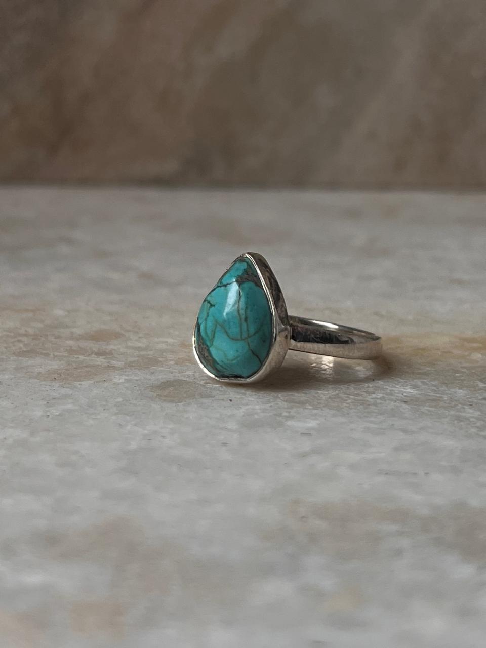 Tibet Turquoise Pear 925 Sterling Silver Ring