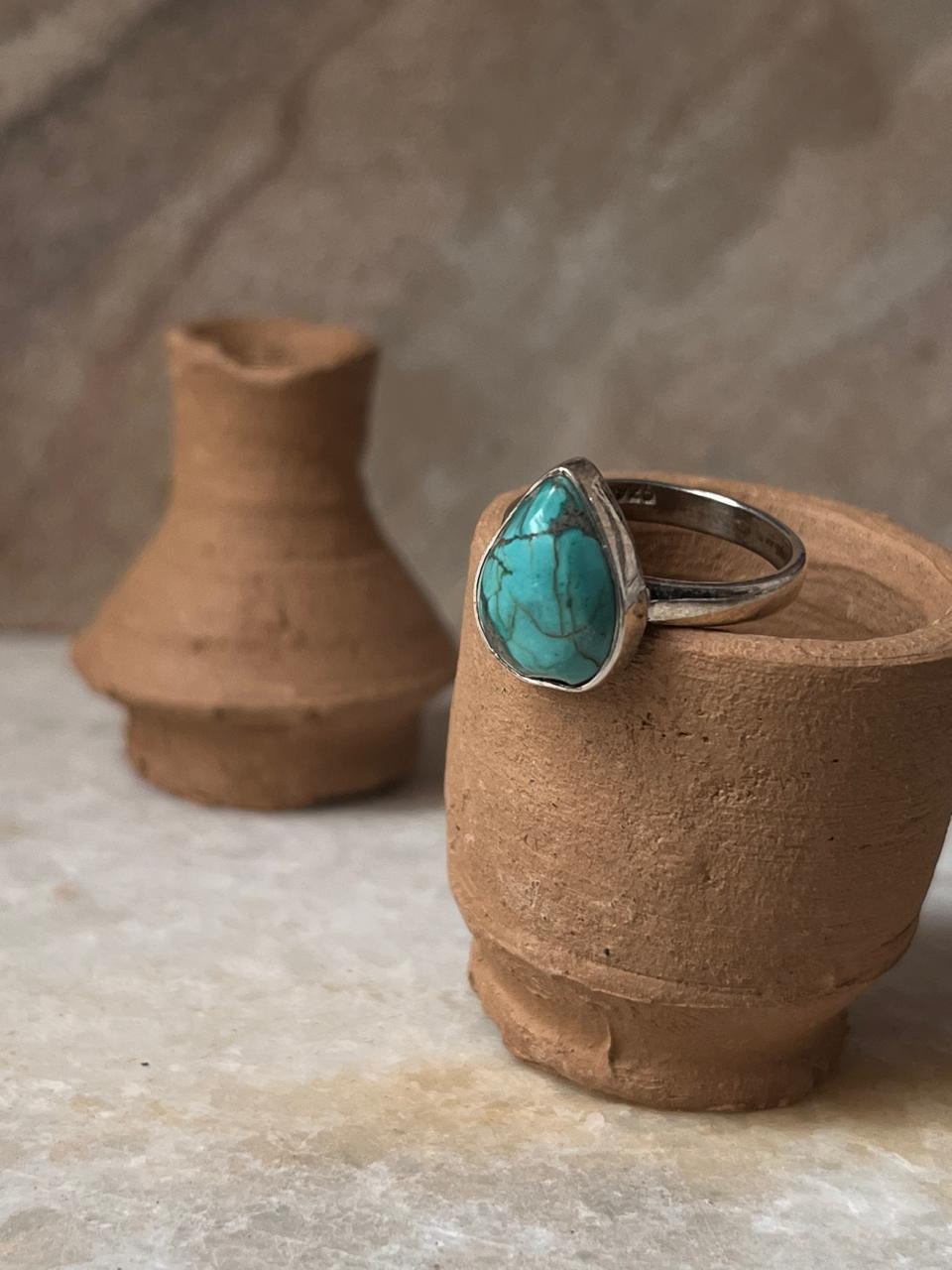 Tibet Turquoise Pear 925 Sterling Silver Ring