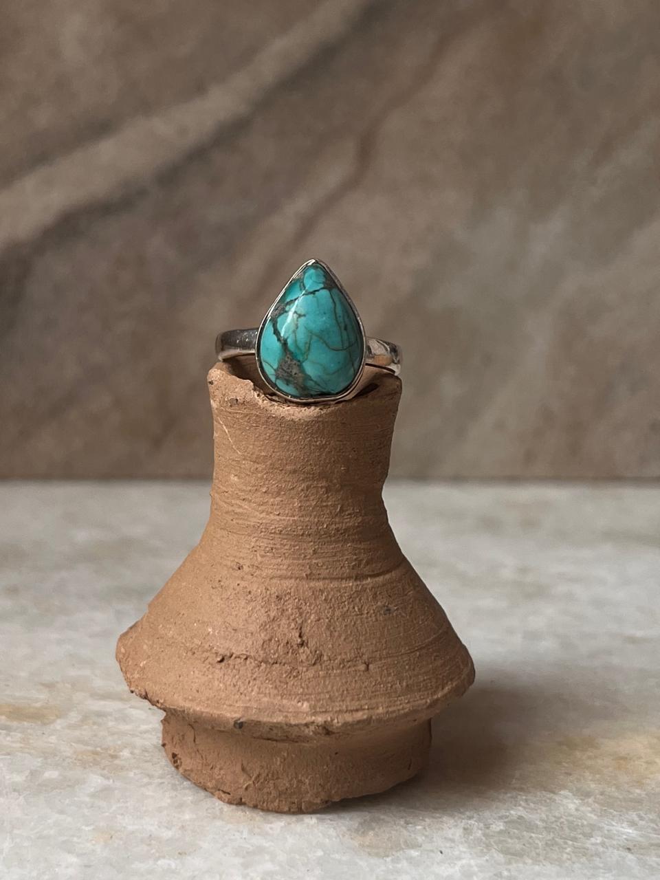 Tibet Turquoise Pear 925 Sterling Silver Ring