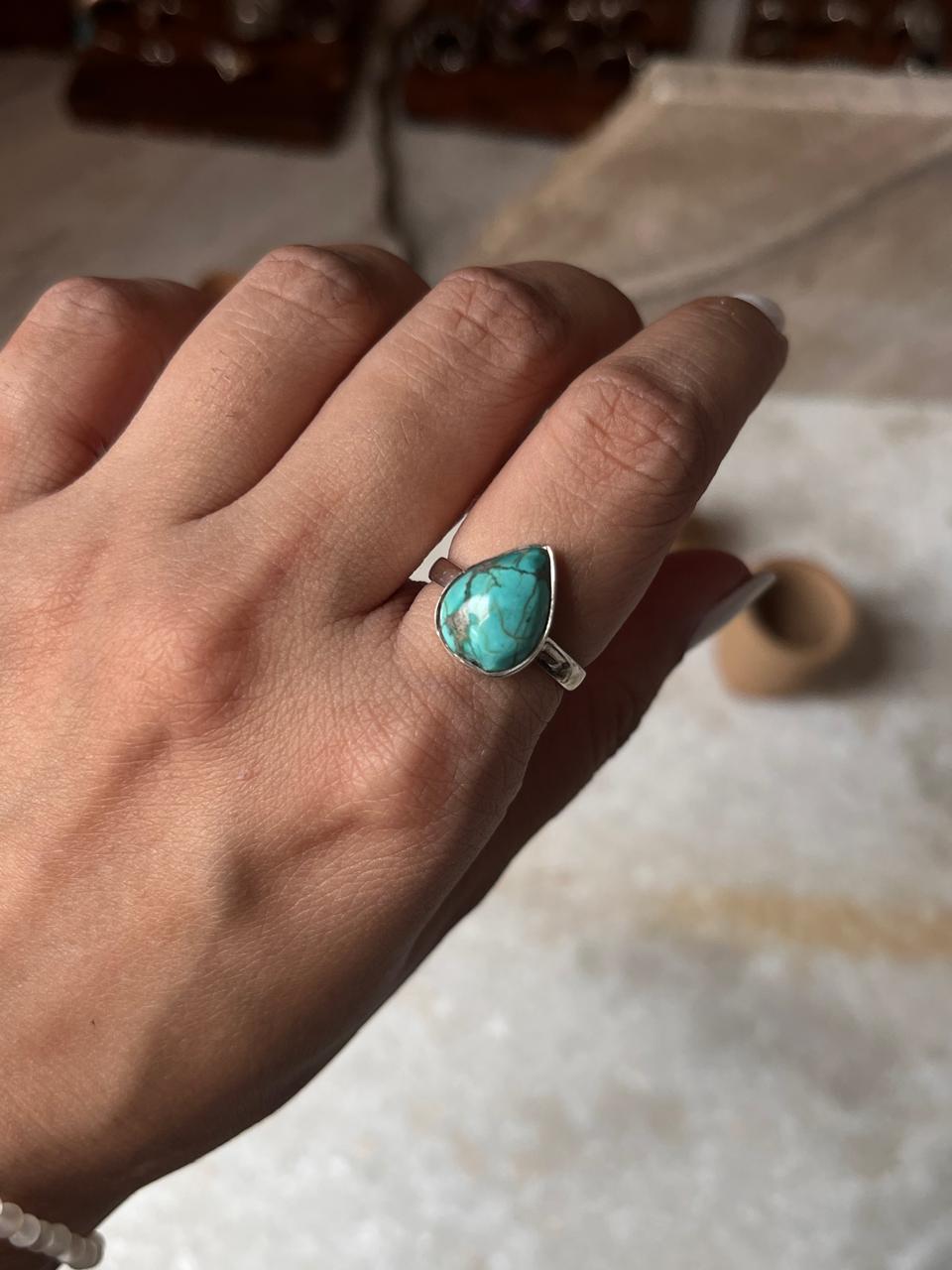 Tibet Turquoise Pear 925 Sterling Silver Ring
