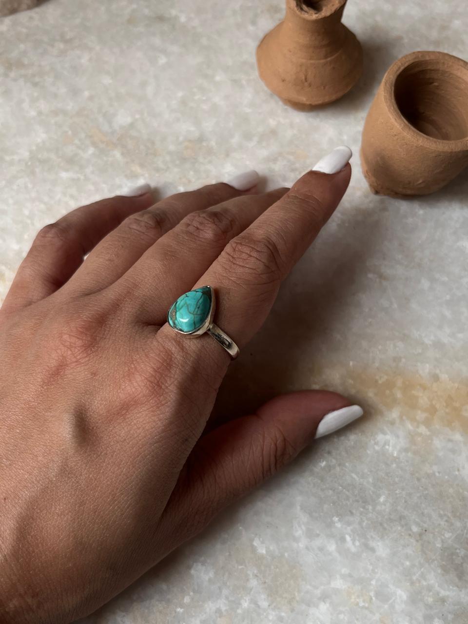 Tibet Turquoise Pear 925 Sterling Silver Ring