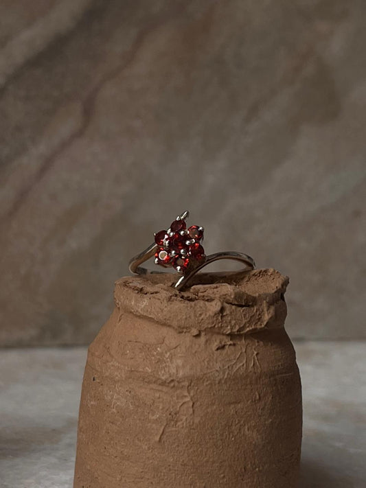 Garnet Flower Statement 925 Sterling Silver Ring