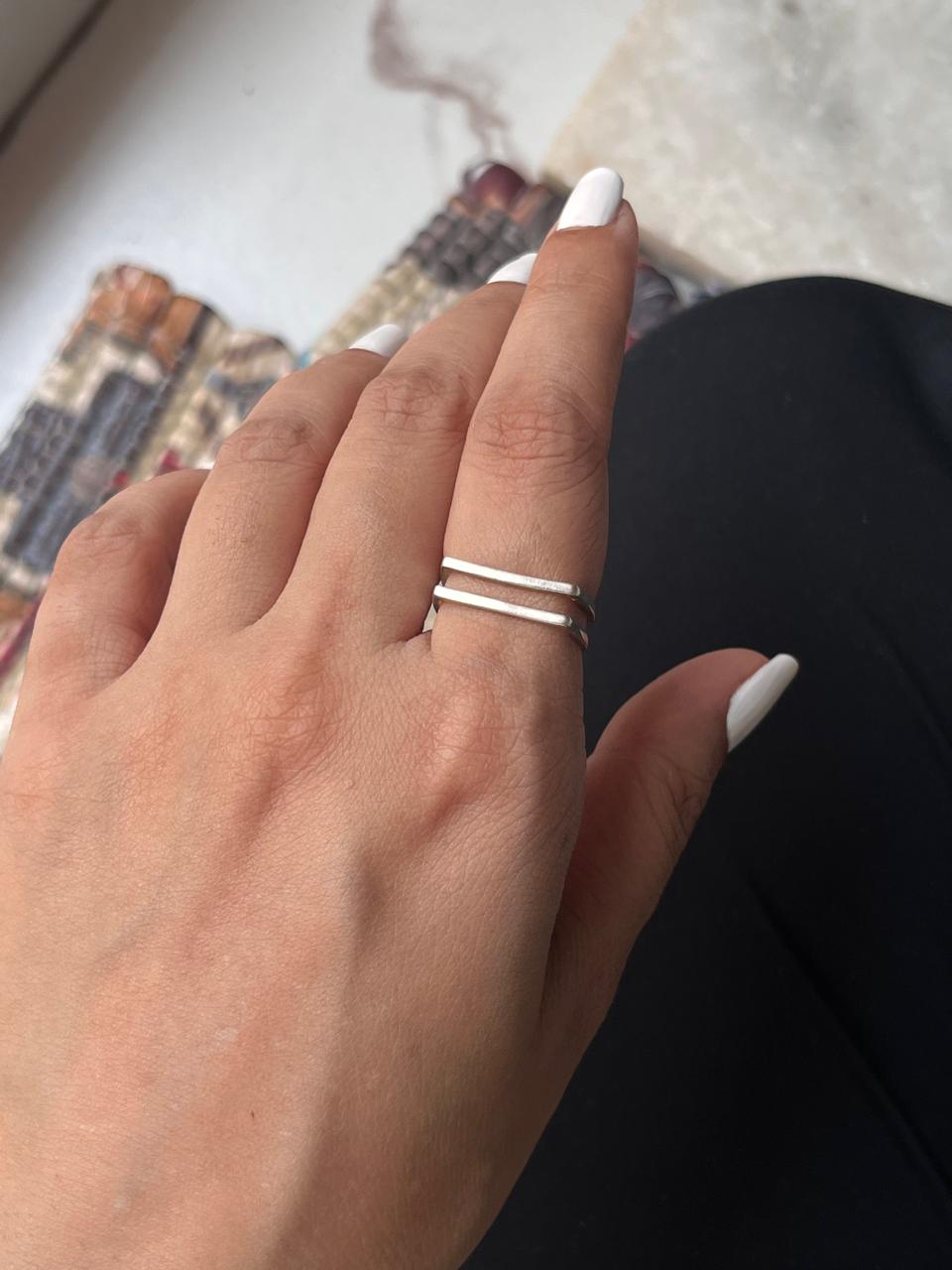 Double Square Stackable 925 Sterling Silver Ring