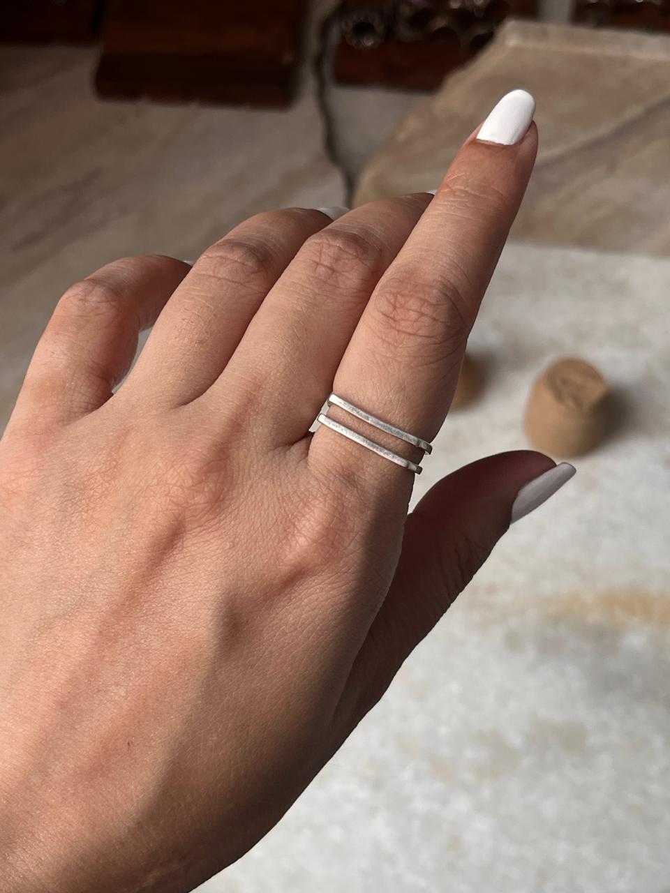 Double Square Stackable 925 Sterling Silver Ring