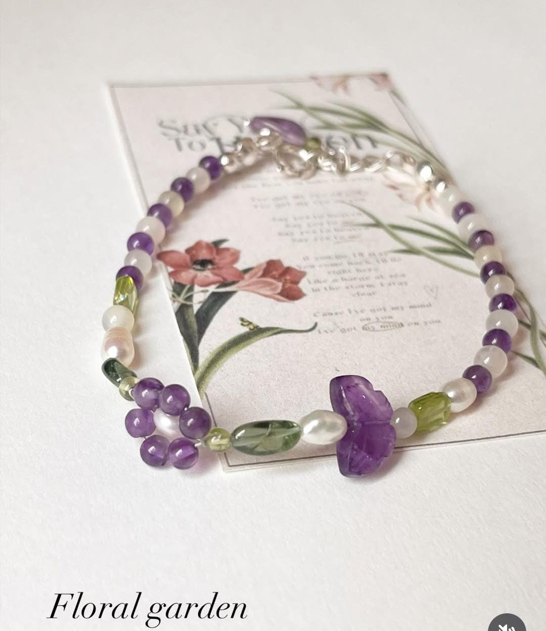 Floral Garden 2 Handcrafted Natural Gemstone 925 Sterling Silver Bracelet