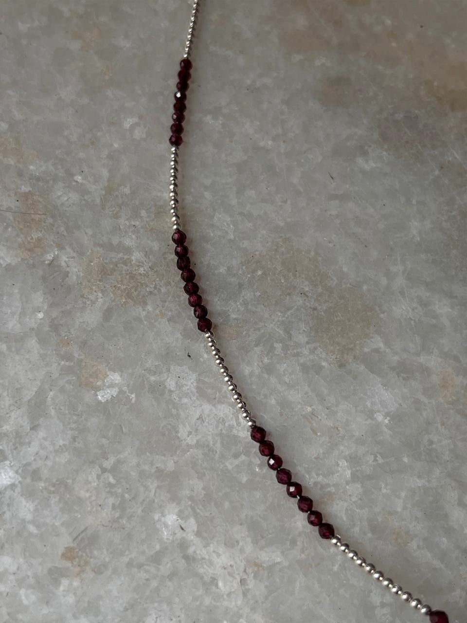Garnet & Silver 2mm Beads Handcrafted 925 Sterling Silver Bracelet