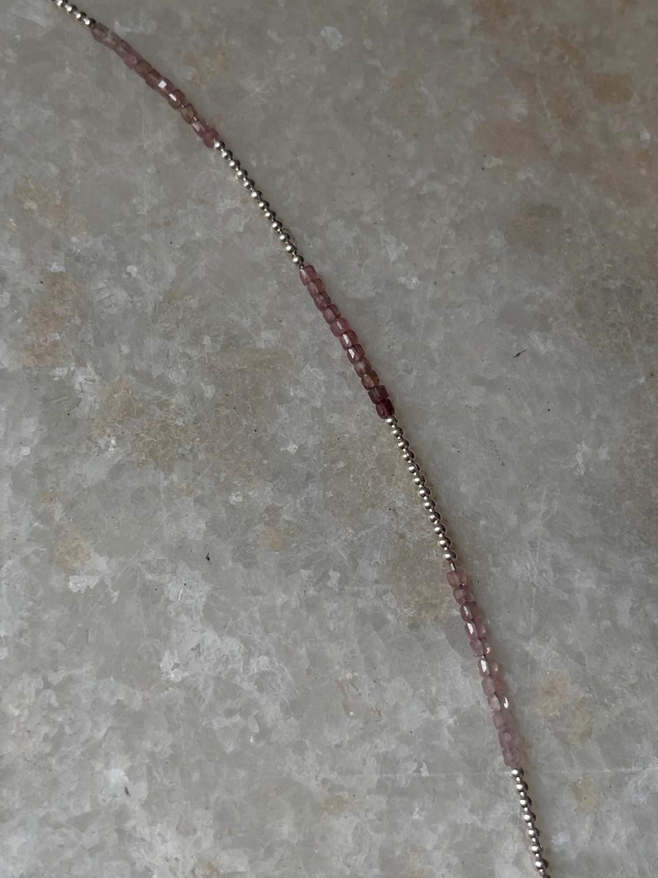 Pink Tourmaline Light Shade & Silver 2mm Beads Handcrafted 925 Sterling Silver Bracelet