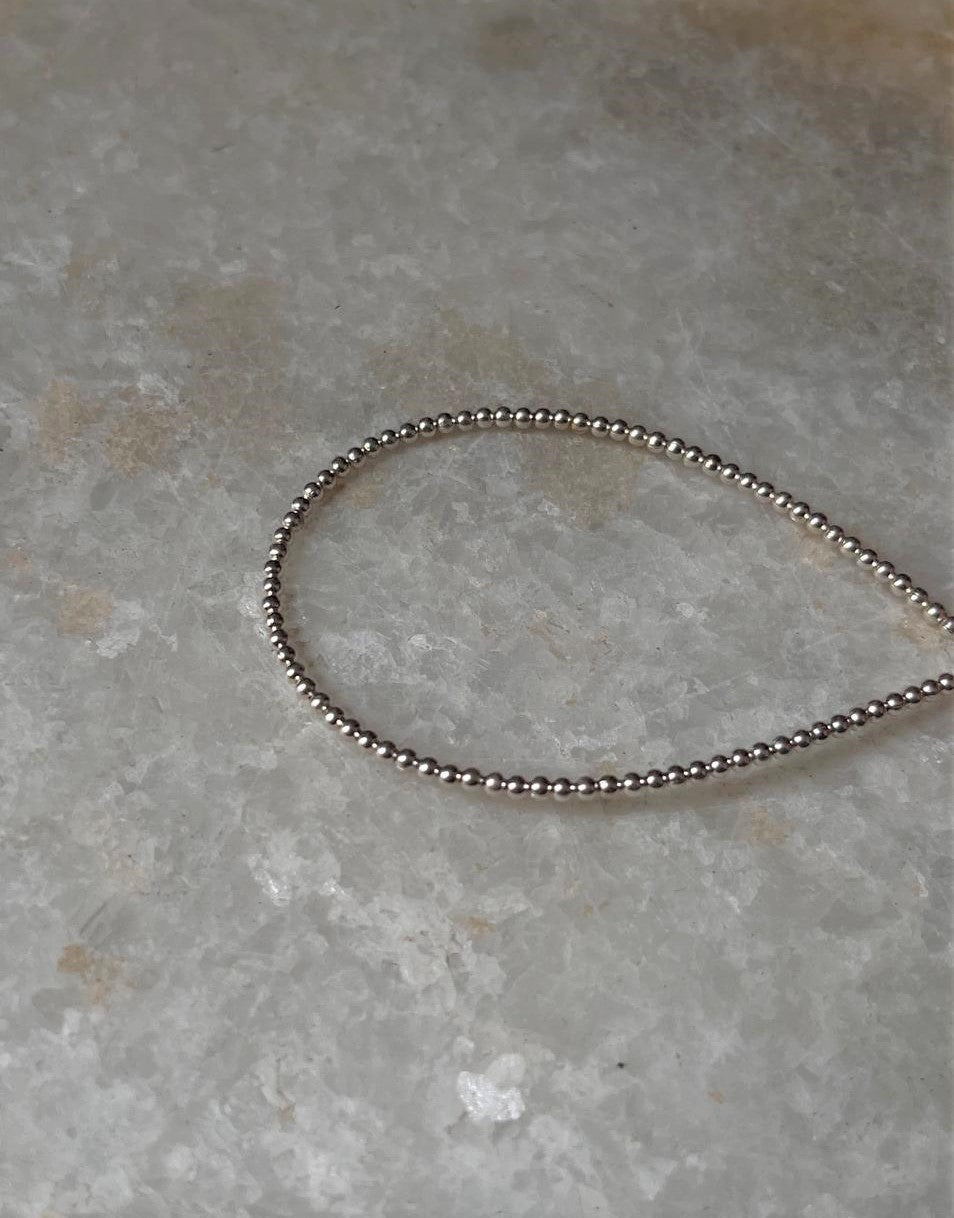 Plain Silver 2mm Beads Handcrafted 925 Sterling Silver Stack Bracelet
