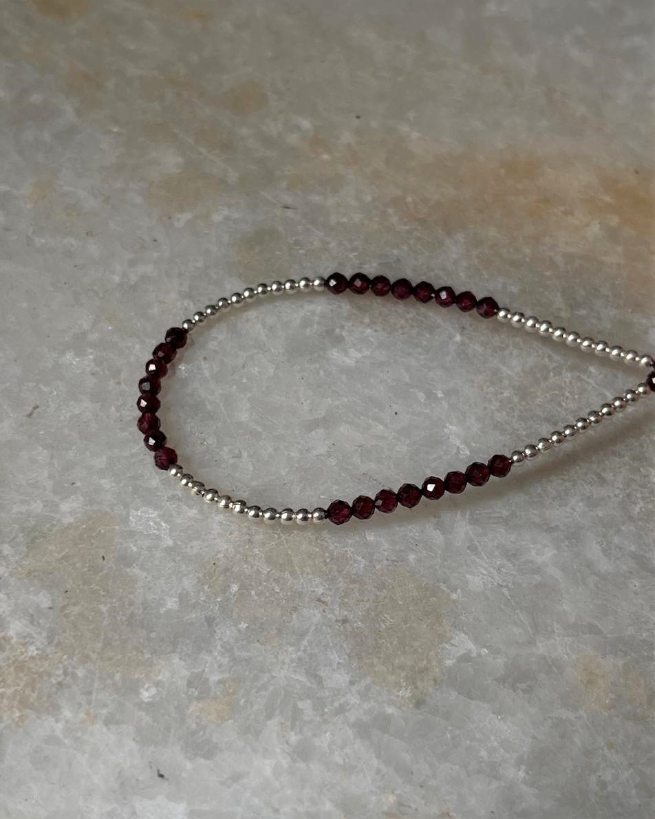 Garnet & Silver 2mm Beads Handcrafted 925 Sterling Silver Bracelet