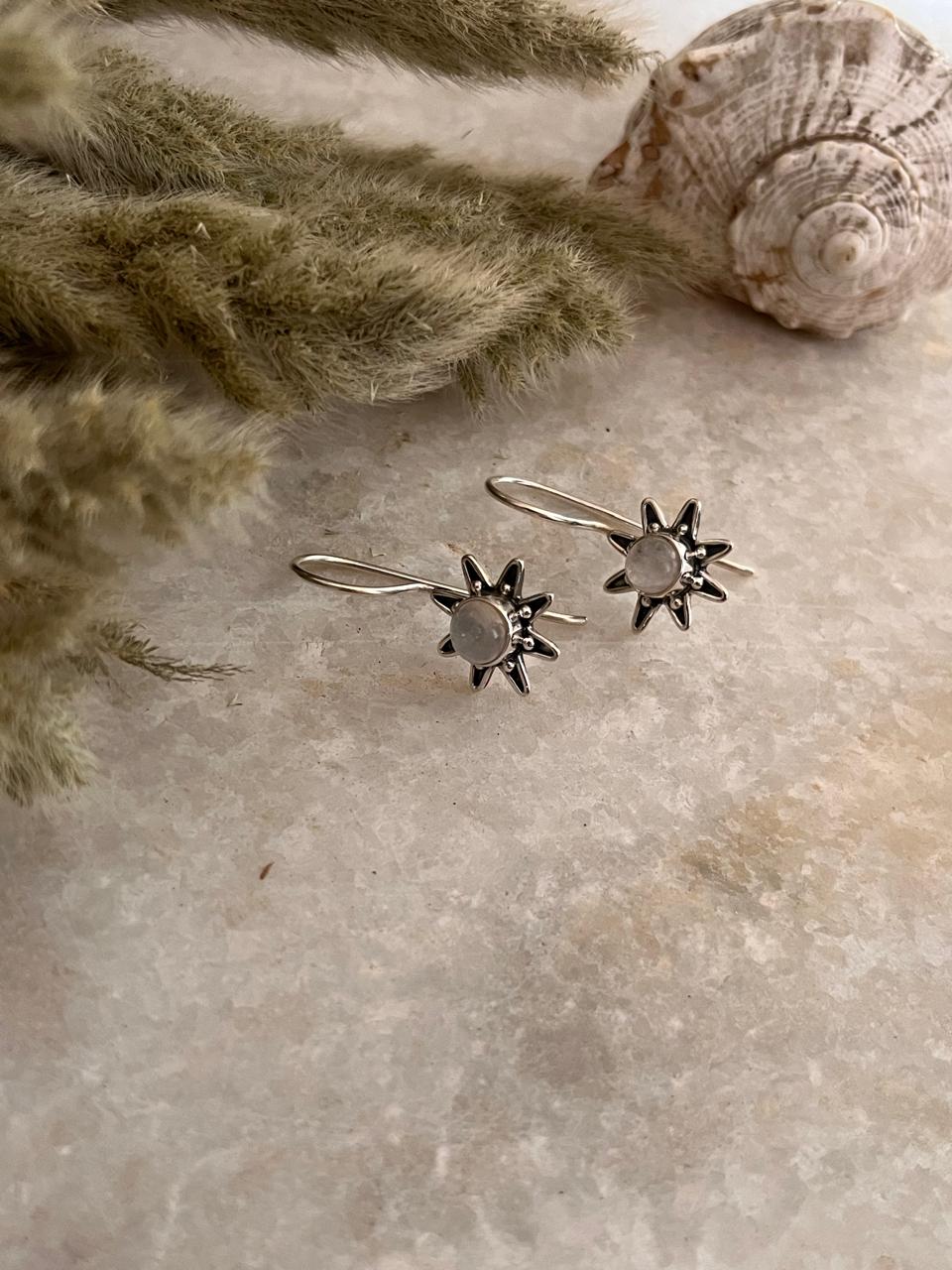 Moonstone Big Sunflower Earrings 925 Sterling Silver Earrings