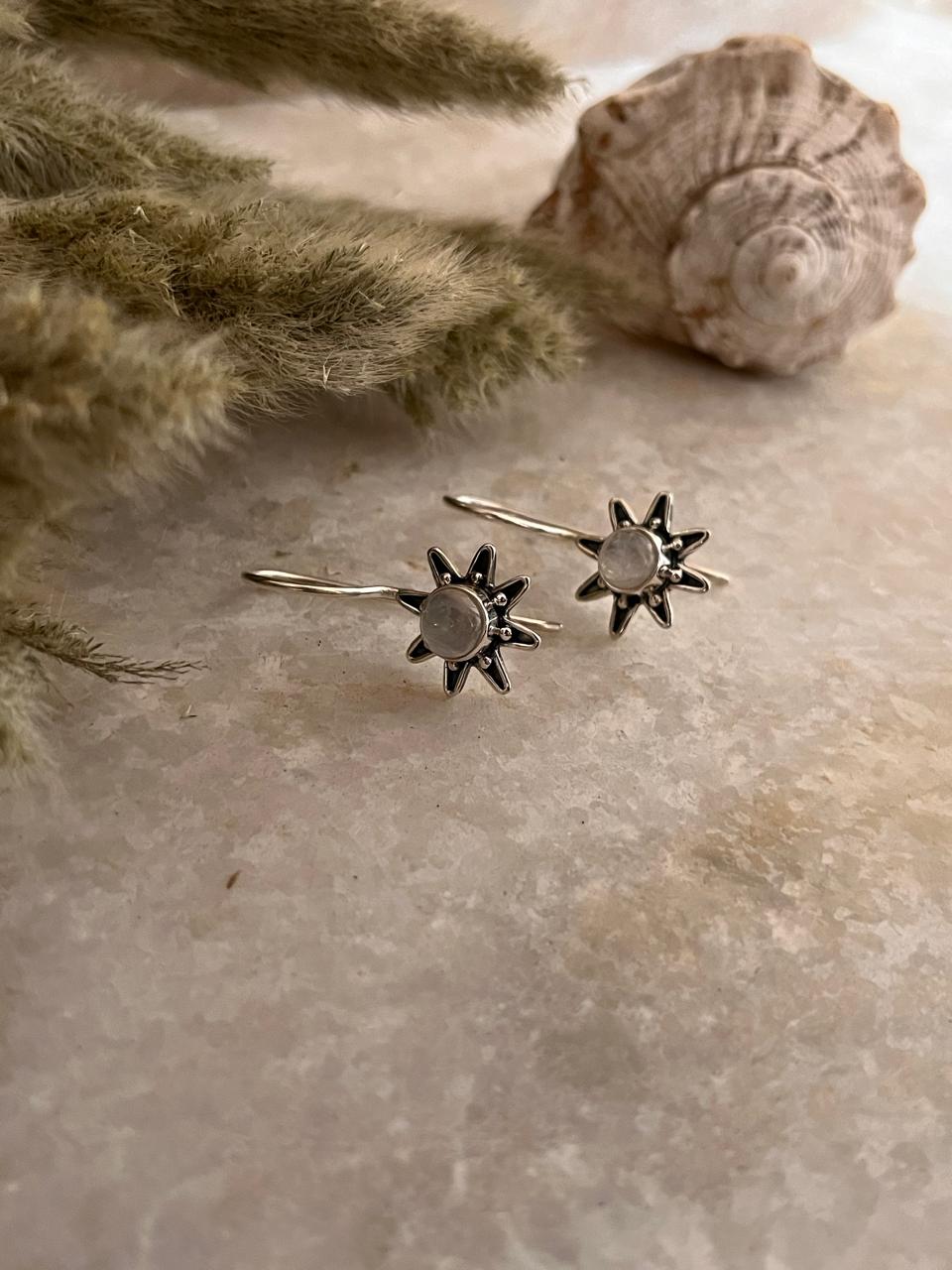 Moonstone Big Sunflower Earrings 925 Sterling Silver Earrings