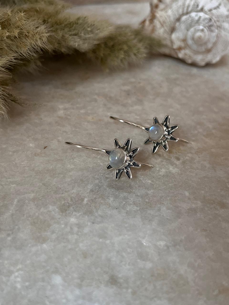 Moonstone Big Sunflower Earrings 925 Sterling Silver Earrings