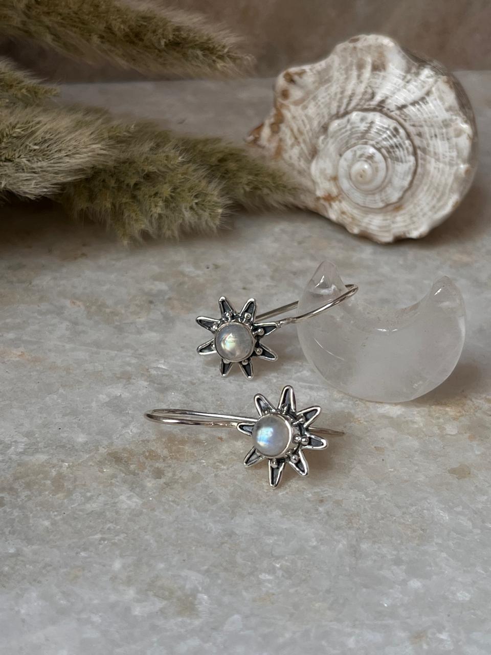 Moonstone Big Sunflower Earrings 925 Sterling Silver Earrings
